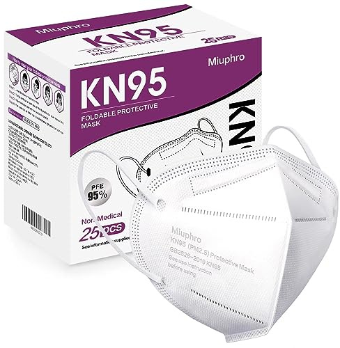 Miuphro KN95 Disposable Face Mask 25 Pack 5-Ply Breathable Safety Masks Against PM2.5, Disposable Respirator Protection Mask for Men and Women White