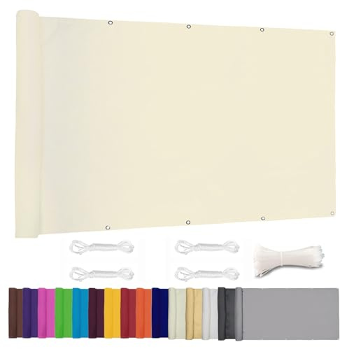 Lingle888 Balkon Sichtschutz PB2 PES blickdichte Balkonumspannung mit Ösen und Kabelbinder 8 Tage geliefert - in div.20 Größen & 14 Farben 420D(Milchig weiß,0.8x7m)