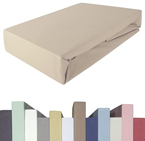 EDDA LUX Spannbettlaken für 20-40 cm hohe Matratzen, 180 x 200-220 bis 200 x 200-220 cm, Öko-Tex, Baumwolle m. 5% Elasthan, Premium Spannbetttuch für Boxspringbett, in Sand