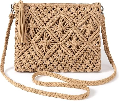 Hsthe Sea Clutch Plånböcker Cross-body väska för kvinnor, tofs Halm handväska Vintage handvävd väska Summer Beach Bag med dragkedja (Ljusbrun)