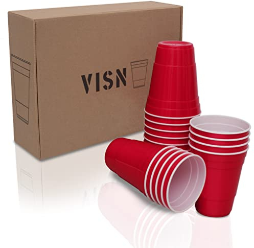 VISN Cups - Red Cups aus Hartplastik | Spülmaschinengeeignet | Nachhaltige & Wiederverwendbare Mehrwegbecher | 22 Stück | 473ml (16oz)