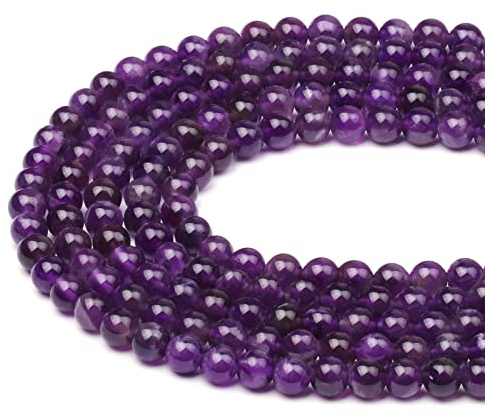 6mm Round Amethyst Deep PurpleGemstone Beads, 60-65pcs Loose Smooth Healing Power Stone Beads for Bracelet Necklace Jewellery Making and DIY Crafts, 1 Strand 15.5