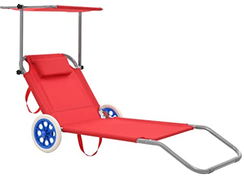 INLIFE Klappliege mit Sonnenschutz und Rädern Stahl Rot