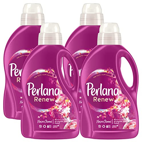 4 x Perlana Renew Flower Charm Flüssigwaschmittel belebt die Farben für Waschmaschine und Handwäsche, 4 Flaschen à 1,44 l