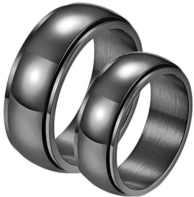 ANAZOZ Ring Edelstahl Eheringe, Personalisierte Ringe Paare gr.57 und gr 62 Drehring Breit 8mm Schwarz