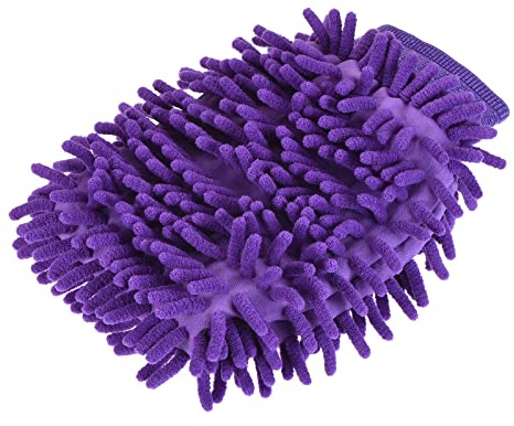 M METERXITY Microfiber Chenille Wash Mitt - Double Side Reusable Gloves for Cleaning, Scratch-Free, Apply to Car Cleaning, Kitchen (8.66 x 5.9'', Purple)