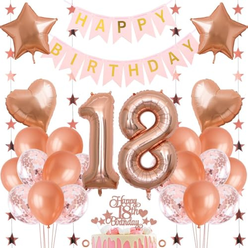 Jxuzh 18. Geburtstag Dekoration Mädchen Deko 18. Geburtstag Mädchen Luftballon 18. Geburtstag Rosegold Geburtstagsdeko 18 Rosegold Happy Birthday 18 Geburtstag Deko 18 Jahr Geburtstag Mädchen 33pcs