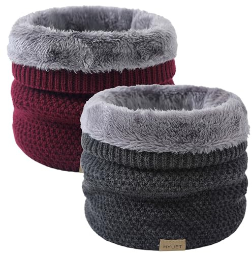 HYUET 2 Pcs Winter Schlauchschal Loop Schal Rundschal Dick Fleece Halswärmer Gefüttert Weichem Thermo Halsschlauch Halstuch Schlauch Nackenwärmer Herren Damen Winter zum Sport Ski