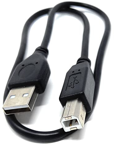 DRUT USB A to B 2.0 Cable Lead, 50cm 1.6ft, Black Nickel Connectors | Short, 24AWG, High Speed, for Printer, Scanner, Music Instrument