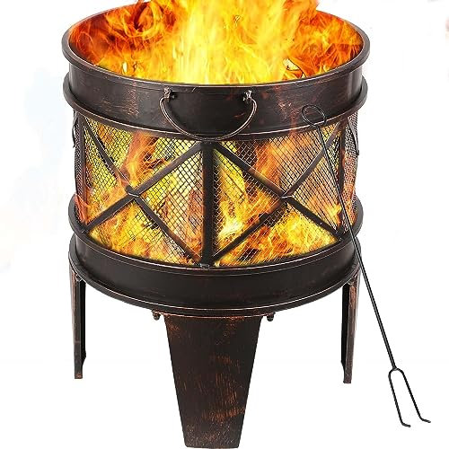 TLSUNNY Braciere da Esterno 58 x 45 x 42 cm, Braciere Multiuso Giardino, Manico e Attizzatoio, per Riscaldamento Terrazza da Campeggio Giardino
