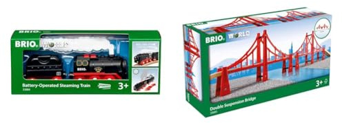 BRIO World 33884 Batterie-Dampflok mit Wassertank & World 33683 - Hängebrücke - Eisenbahnzubehör für die BRIO Holzeisenbahn - Kleinkinderspielzeug empfohlen für Kinder ab 3 Jahren