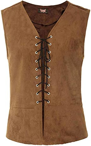 OBEEII Herren Mittelalter Weste Gothic Shirt Pirat Ärmellos Kostüm Renaissance Viking Viktorian Piraten Steampunk Cosplay Weste Tops coffee XXL