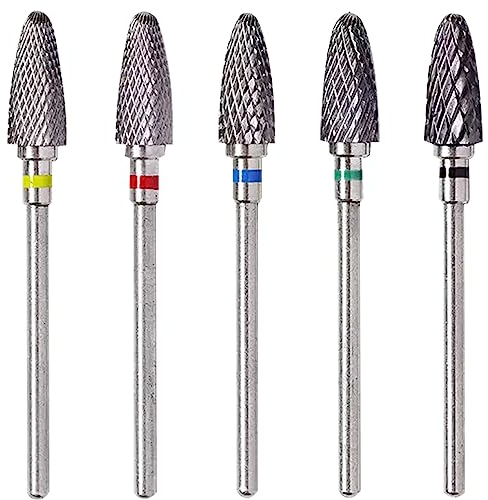 Alicer Bits für Elektrische Nagelfräser, 5 Stück Wolframcarbid Nagelfeile Bits, Professionelle Nagelfräser Aufsätze für Nagel Gel, Acryl Nagel, Maniküre Pediküre