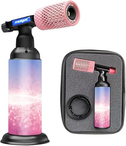 HOSECES Briquet au butane rose avec couvercle anti-brûlure en acier inoxydable, rechargeable au gaz butane de cuisine, protection de flamme réglable pour barbecue, camping (gaz non inclus) (acier