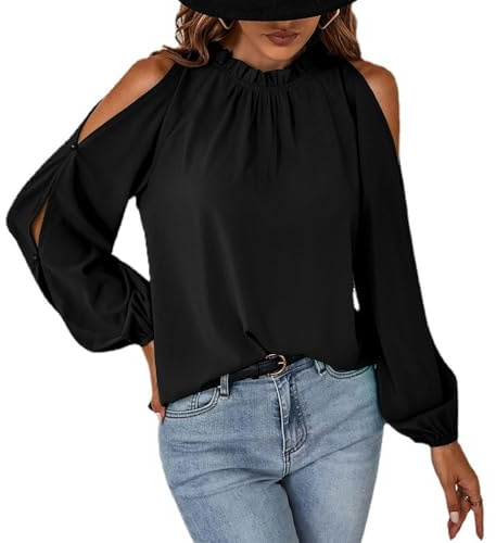 BKEPDY Top Maniche Lunghe Donna Sexy Camicetta da Donna Manica Lunga Top Donna Elegante Casual Tessuto in Chiffon Girocollo Manicotto Split Camicetta da Ufficio Tinta Unita