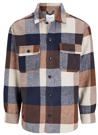 JACK&JONES PLUS Jjebradley Ollie Overshirt Ls Noos Pls skjortjacka, Navy Blazer/Checks: Checks, 5XL