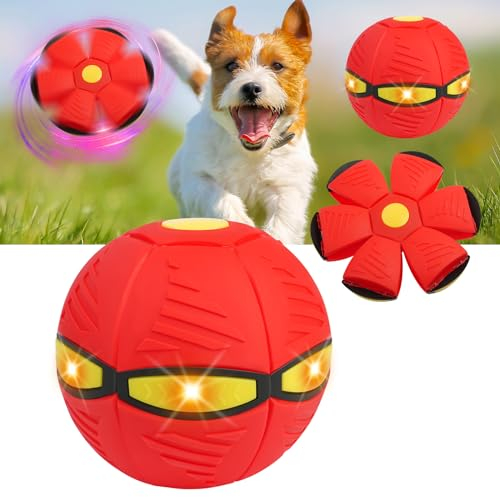 Adiwo Hundespielzeug Ball, Leuchten Fliegend Untertasse Ball Spielzeug für Hunde Hundespielzeug Ball Fliegender Ball Interaktives Fliegend Untertassen Ball Geeignet für Drinnen und Draußen Rot