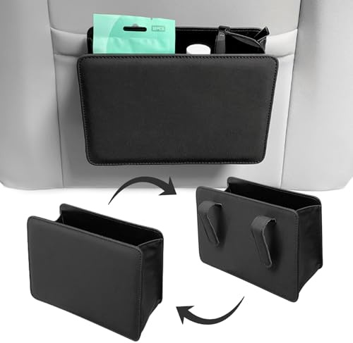 Ruikdly Mülleimer Auto Faltbar Automülleimer Auto Abfalleimer Klein Leder Auslaufsicherer Müllbehälter Car Trash Bin Hängende Aufbewahrungsbox für Auto SUV Truck Küche Büro (Schwarz)
