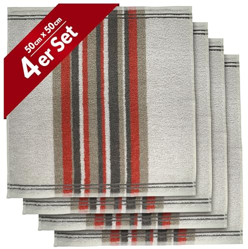 Lashuma Handtuch Küche 50x50 cm, Aurora Frottee Geschirrhandtuch Bauwolle Rot - Grau