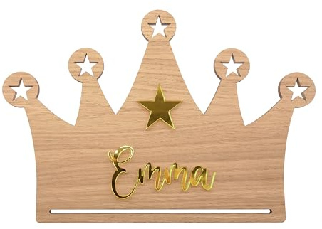 Namensschild Kinderzimmer | personalisierte Krone aus Holz in verschiedenen Schriftfarben | Kinderzimmer Dekoration | Türschild | Geschenk | 26,5 x 18 cm Pohmer Design