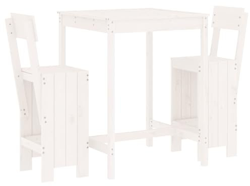 Makastle 3-teilig Gartenbar Set, Garten Sitzgruppe Essgruppe Stehtisch Barstühlen Gartenmöbel, Bartisch mit Barhocker Set für Garten Rasen, Weiß Massivholz Kiefer