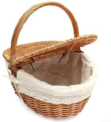 CARMOTTER Ovaler Picknickkorb aus Naturweide, Einkaufskorb, Weidenkorb, englischer Picknickkorb für Picknick, Wandern, Camping, Familienfeiern, 2VNCZS001K5Q2DW5Y6TAGJ