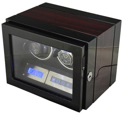 PAHION Doppelter Uhrenbeweger Für 2 Uhren PU-Leder Mechanische Uhrenbox Mit Automatikaufzug Uhr Rotator Mit 5 TPD-Modi LCD-Anzeige Leiser Mabuchi-Motor Für Männer Und Frauen Uhren(Color:B)