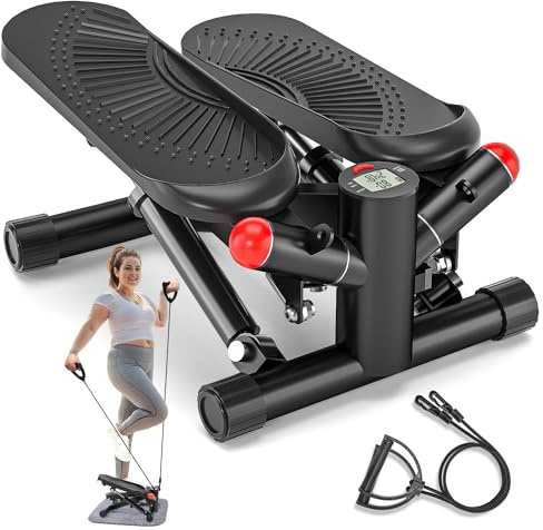 Mini Stepper für Zuhause mit Power Ropes, Höhenverstellbar Up-Down Swing Stepper mit LCD-Monitor, Hometrainer für Anfänger & Fitness Trainingsgerät 150kg Bein/Arm Trainer Home Fitness Exercise