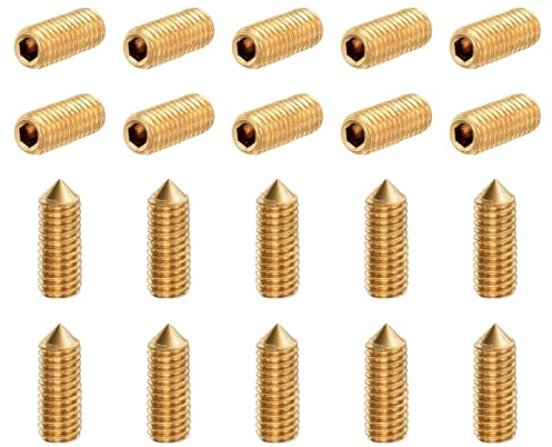 sourcing map Gewindestifte M3 x 8 mm, Messing, Kegelspitze, Innensechskant, Madenschrauben für Maschinen, Reparaturen zu Hause und Befestigungen, goldfarben, 30 Stück