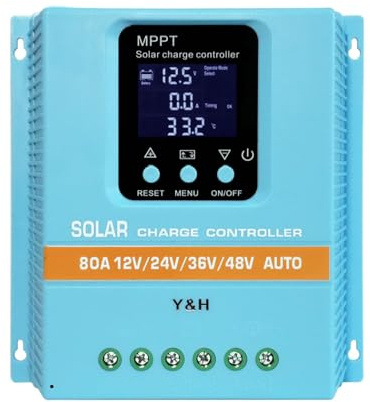 Y&H MPPT 80A Solar Charge Controller 12V 24V 36V 48V LCD Display Battery Intelligent Controller Max 100V Input Dual USB for Lead Acid/Lithium