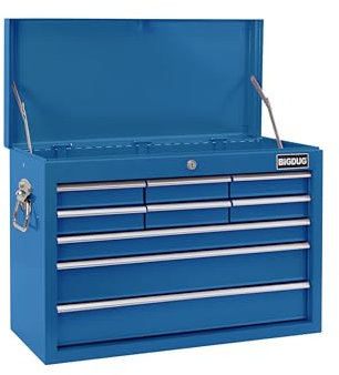 BiGDUG Essentials Tool Chest - 26” 9 Drawer Portable Tool Cabinet - 475H x 660W x 305D mm (Blue)