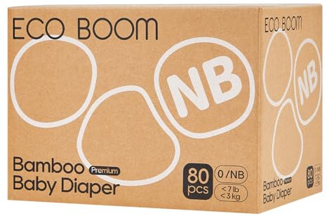 ECO BOOM Baby Premium Öko Windeln Größe 0 aus Bambus (0-3kg), für empfindliche Babyhaut, Halbmonatsbox,80 Stück