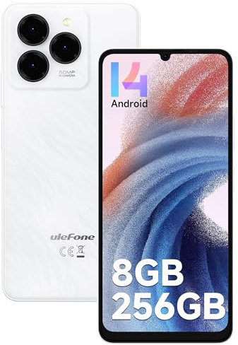 Ulefone Note 20 Pro Handy Ohne Vertrag 8GB+256GB/1TB Expand, 50MP Kamera, 6000mAh Android 14 Octa Core Smartphone, 6.75 HD+ Display 90Hz 4G Dual SIM Handys, WIFI 5G Fingerabdruck Face ID GPS OTG-Weiß