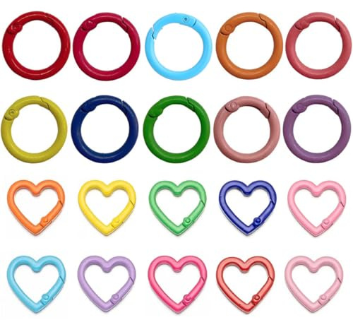 20 Stück Mini Schlüsselring Karabiner, 10 Farben, Herz Runde Karabiner Schlüsselanhänger, Bunt Karabinerring, Karabinerhaken, für Riemenkette, Schlüsselanhänger, Rucksack, DIY-Bastelarbeiten