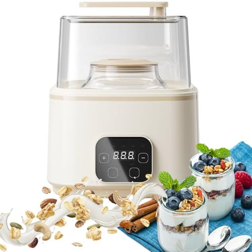 Máquina De Yogur, Máquina De Fermentación De Yogur Multifuncional para El Hogar, Pantalla Táctil Control De Temperatura Y Tiempo Constantes, Dos Recipientes De Vidrio De 1 L + 2 L, Puede Hacer Yogur