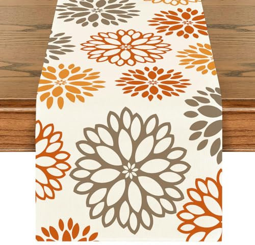 Tischläufer Bauernhaus-Polyesterstoff, Dahlie, Couchtisch-Dekor, Wohnzimmer-/Küchen-Dekor – Orange – 33X150cm