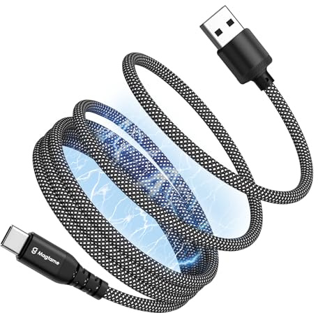 Magtame USB-A-auf-USB-C-Kabel magnetisch aufrollbar, 1,5 m Typ-C-ladekabel | Geflochtenes Nylon-Spiralkabel, einziehbar und verhedderungsfrei, Schnellladen für iPhone17/16/15, Samsung sowie USB-C-Geräte