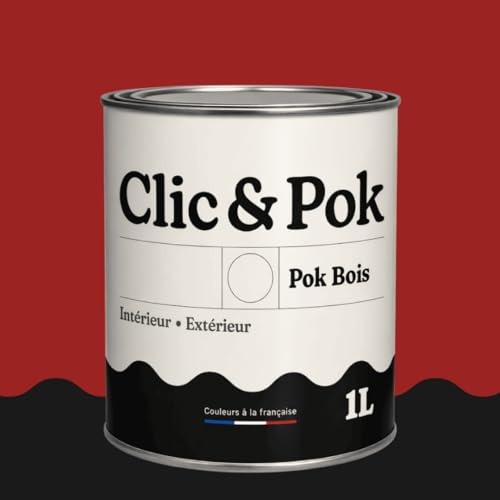 POK BOIS Peinture Bois Extérieur Intérieur – Satinée, Résistante Intempéries UV, Multisupport - 1L - RAL 3002 Rouge carmin