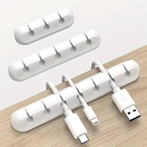 Zen Cable – Cable Holder Clips (3-Pack) | Adhesive Cable Organiser for USB, Charging, Mouse & Audio Cables | Soft Silicone Wire Management for Desk, Office, Home (3-Slot, 5-Slot 7-Slot) (White)