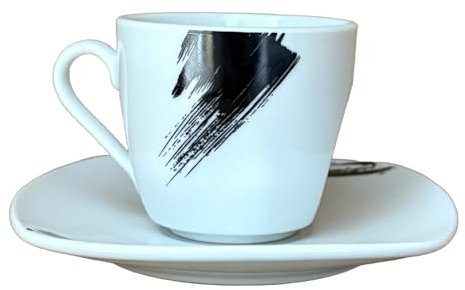 Omniacasa Servizio di Tazzine da Caffè 12 Pezzi per 6 Persone Paint Colore Bianco e Nero Design Moderno in Porcellana Resistente, Lavabili in Lavastoviglie e Utilizzabili in Microonde.