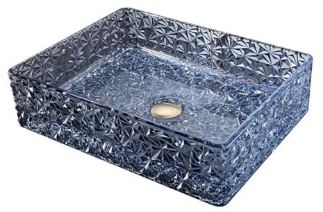 TT-YEC Elegante E Semplice Lavabo Rettangolare in Vetro, Lavabo da Appoggio Traslucido con Set di Scarico A Scomparsa, Lavabo da Bagno in Vetro, Adatto per Toletta E Bagno.,Blu