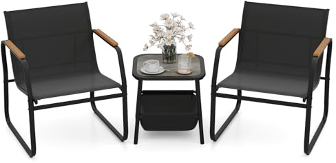 COSTWAY 3-Piece Patio Bistro Set, Garden Furniture Set with Coffee Table and Chairs, Metal Frame Outdoor Conversation Table Chairs Set for Balcony, Lawn and Poolside (60 x 66 x 76 cm)