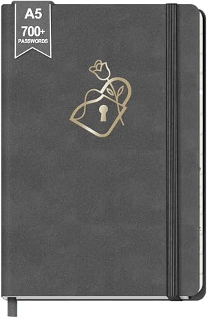 BIROYAL Passwort Buch Deutsch - 21,5 x 14,5 cm Passwortbuch mit Register A-Z - Hardcover Notizbuch mit Register A5 für Websites, Benutzernamen und Passwörtern - Passwörter Buch für das Home Office