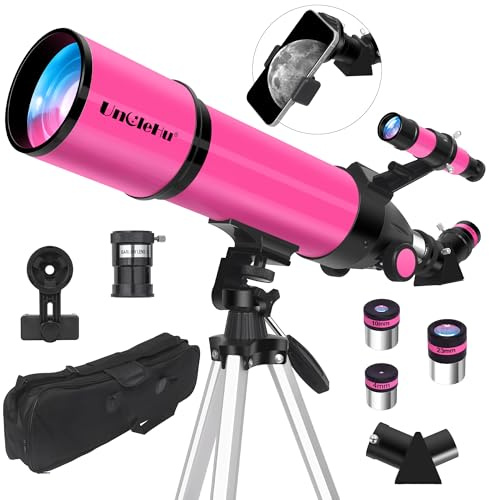 Telescope for Adults High Powered, 80mm Aperture 600mm Telescopes for Astronomy Adults&Kids&Beginners, Portable Travel Refractor Telescope with Tripod&Phone Adapter&Bag for Ground&Moon Viewing, Pink