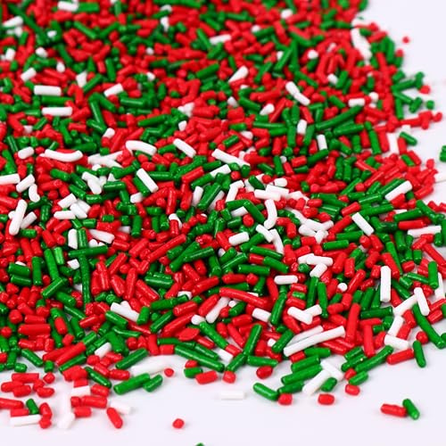 Weihnachts Zuckerstreusel 200g - Rote, Grüne & Weiße Jimmies & Streusel - Essbare Weihnachts-Dekoration für Plätzchen, Kuchen, Cupcakes & Desserts - Festliche Backzutaten für Kekse & Torten