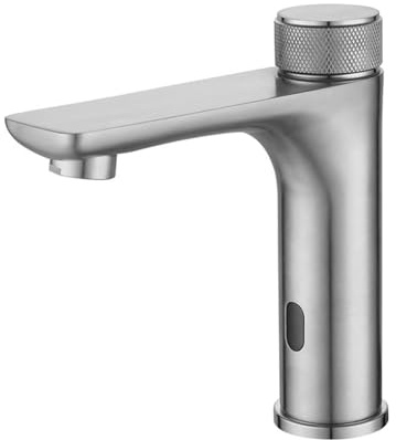 Rubinetto da bagno senza contatto in nichel spazzolato in acciaio inossidabile Sensore mani libere Foro singolo Montaggio sul ponte 1 maniglia Profondità 6-8 pollici Design moderno Facile
