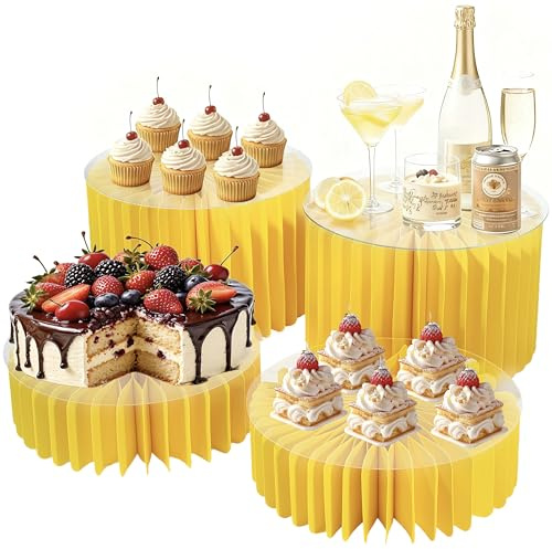 Krbnk 4 Pack Buffet-Etagenaufbau, faltbare Erhöhungen für Büffettische, Acryl-Displayständer, Desserttisch-Set, Kuchenständer, hohe Zylinderständer für Feiern Hochzeiten (Gelb)