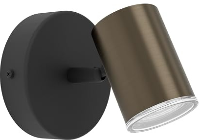 Eglo lámpara de pared Consuma 1, luz para baño con foco orientable | iluminación de dormitorio de metal negro y bronce, foco baño con casquillo GU10, IP44
