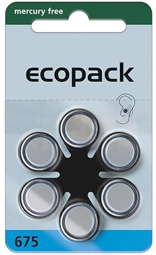 Varta Ecopack Hearing Aid Batteries Type 675 (PR44, Blue) - Pack of 30 (5 x 6) - Zinc-Air Batteries 1.4 V - Durable, Reliable & Powerful - Original Quality