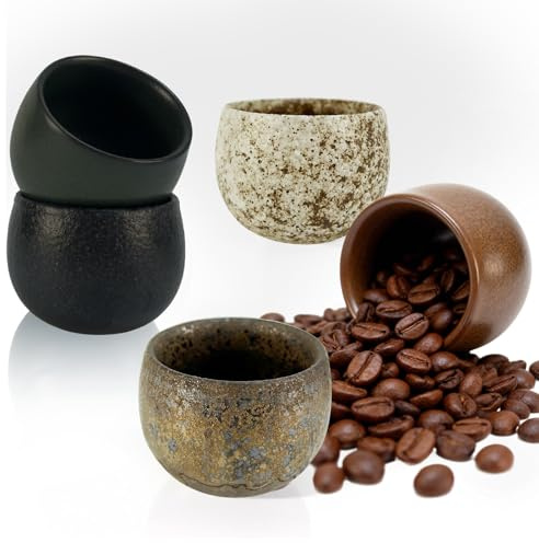 Tazzine Da Caffè Espresso, Set Di 5 Piccole Tazzine Da Caffè In Gres Idea Regalo Per Donne Uomini Migliori Amici Partner Viaggi Compleanni Inaugurazione Della Casa Natale (50ML)